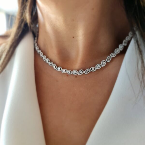 The epitome of bespoke elegance, our 18ct White Gold Multi-Cut Diamond Tennis Necklace_0