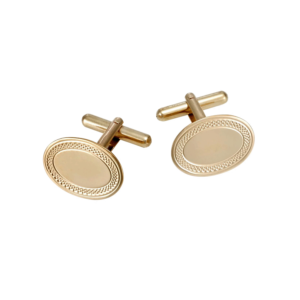 9ct Yellow Gold Oval Cufflinks with Engine Turn Border