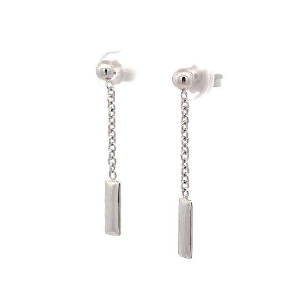 White Gold Drop Bar and Trace Earring_0