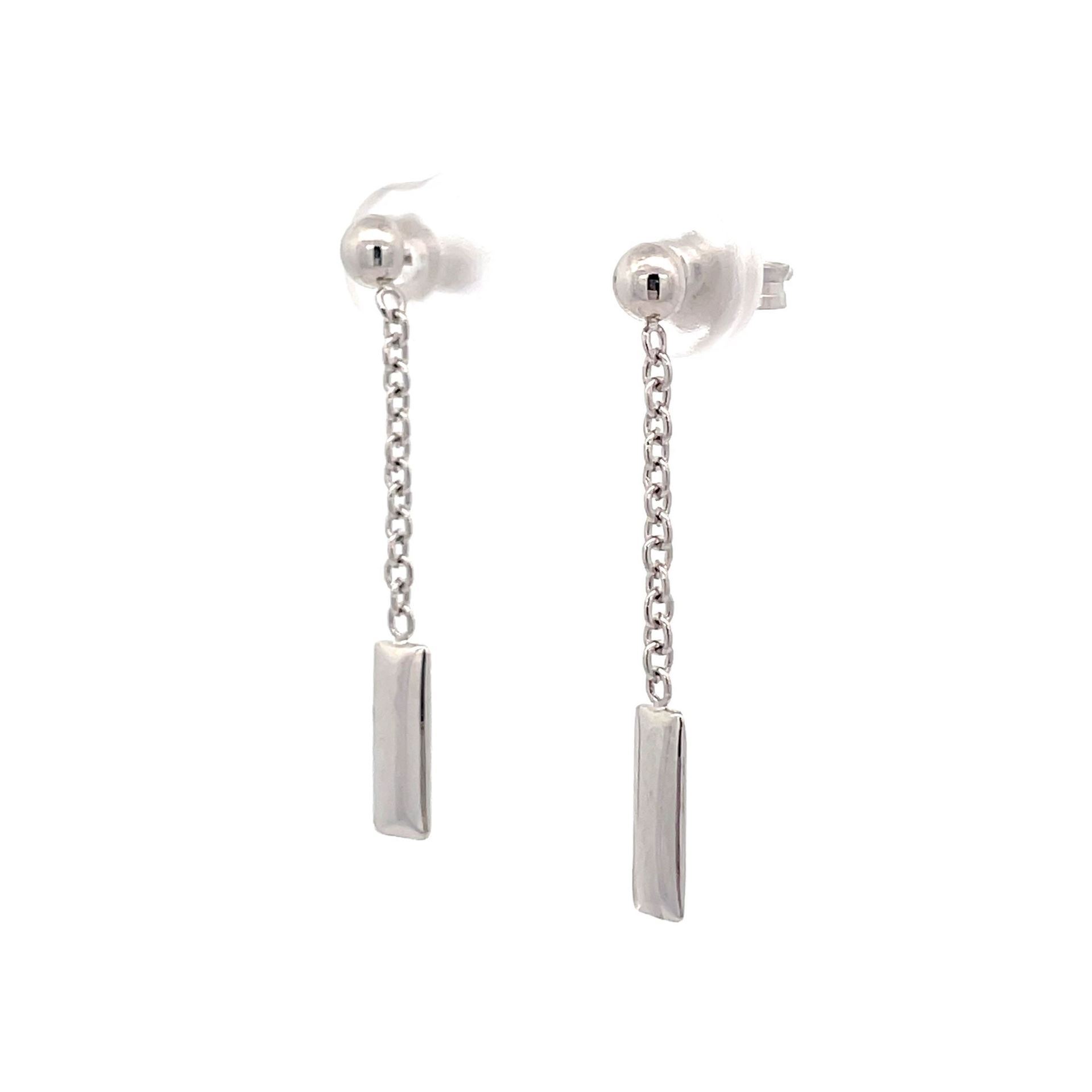 White Gold Drop Bar and Trace Earring