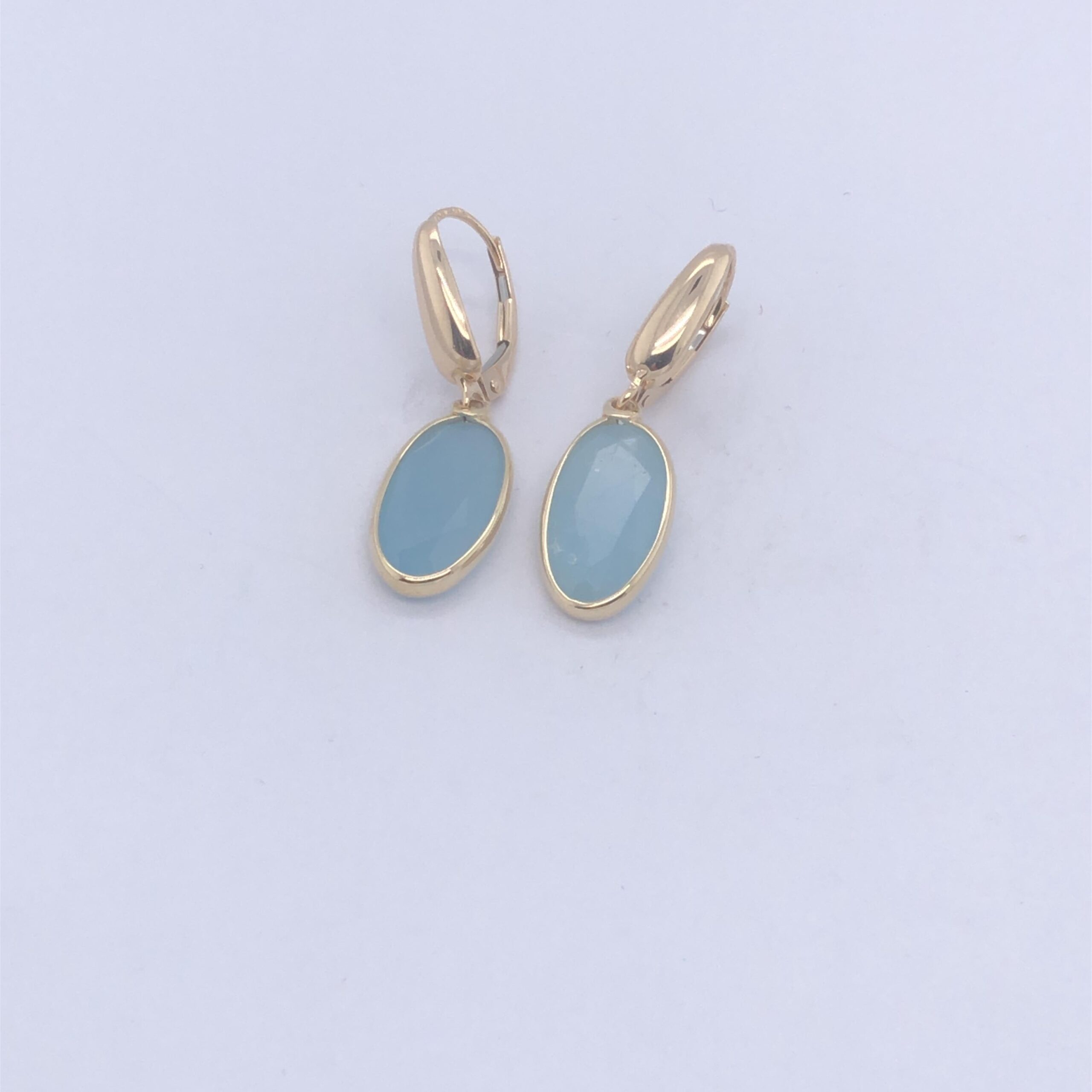 Aquamarine Yellow Gold Drop Oval Earrings