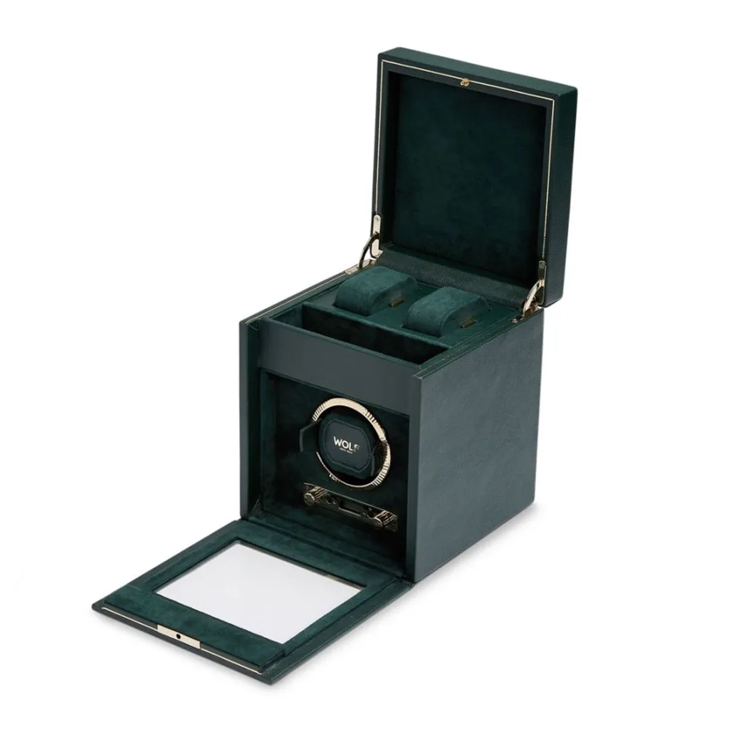 Wolf Brit Racing Green Single Watch Winder With Storage