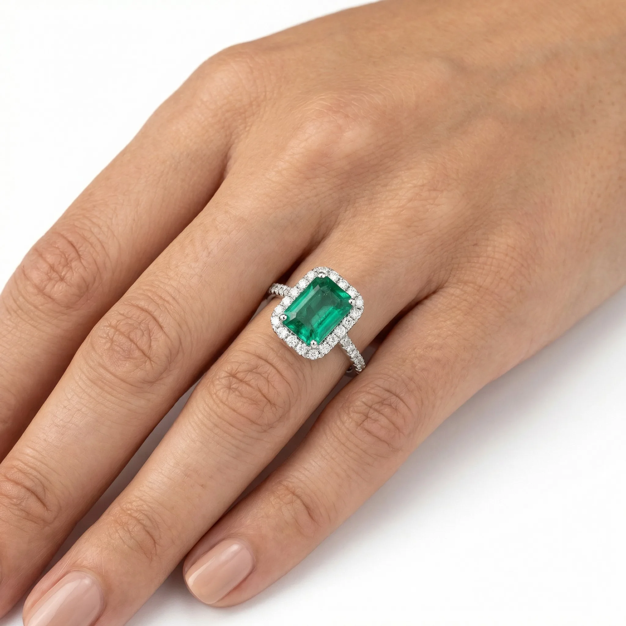 18K 750 WHITE GOLD EMERALD DIAMOND RING 18KW_1