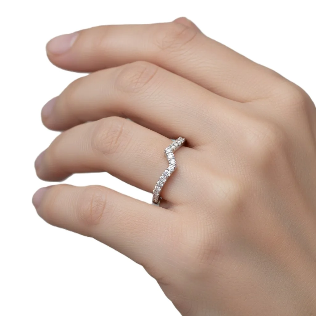 18K White Gold Curved Claw Set Diamond Band – Custom Fit_1