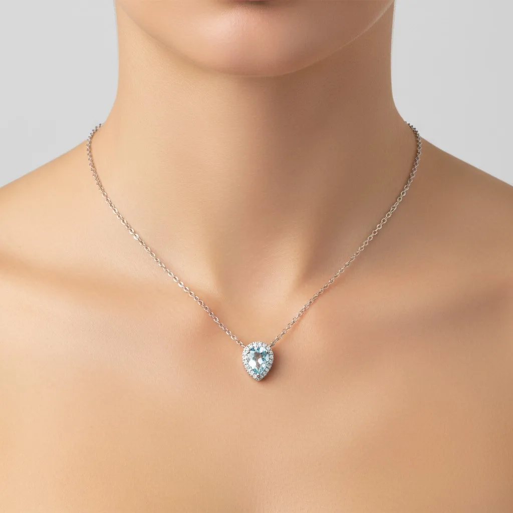 18K White Gold Aquamarine & Diamond Necklace – 0.60ct_1