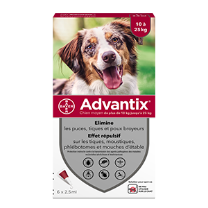 Advantix - Anti-Flöhe - Mittlerer Hund - von 10 kg bis 25 kg - 6 Pipetten à 2,5 ml - ELANCO - Products-veto.com