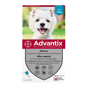 Advantix - Anti-puces - Petit Chien - de 4 kg à 10 kg - 4 pipettes de 1,0 mL - ELANCO - Produits-veto.com