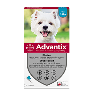 Advantix - Anti-fleas - Small Dog - from 4 kg to 10 kg - 6 pipettes of 1,0 mL - ELANCO - Products-veto.com