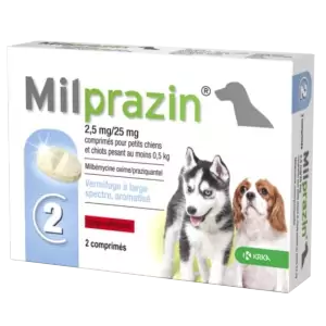 Milprazin - Vermifuge - Pequenos cães e cachorros - 2 comprimidos - KRKA - Produtos-veto.com