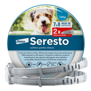 Seresto - Petit chien - Inférieur à 8 kg - Lot de 2 Colliers - anti puces - ELANCO - Produits-veto.com