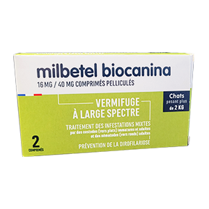 Milbetel - Széles spektrumú féregtelenítő - Cat - 2 tabletta - BIOCANINA - Produits-veto.com