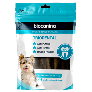 Triodental - نظافة الفم - الكلاب الصغيرة جدًا - حتى 5 كجم - 15 شريطًا - BIOCANINA - Products-veto.com