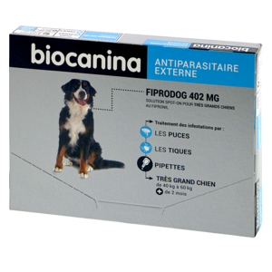 Fiprodog 402 mg - Extern parasiticid - Mycket stora hundar - 3 pipetter - Biocanina - Products-veto.com