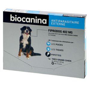 Fiprodog 402 mg - Eksternt parasiticid - Meget store hunde - 3 pipetter - Biocanina - Products-veto.com