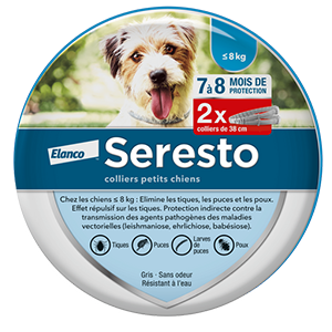 Seresto - Cão de pequeno porte - Menos de 8 kg - Conjunto de 2 coleiras - anti-pulgas - ELANCO - Produits-veto.com