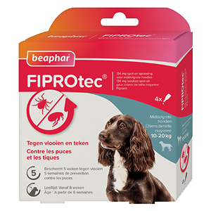 FiproTec - Antiparasitika - 134 mg - Mittlerer Hund - von 10 bis 20kg - 4 Pipetten - BEAPHAR - Produits-veto.com