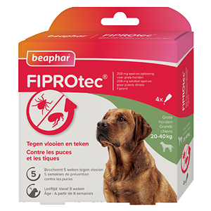 FiproTec - Antiparasiittiset aineet - 268 mg - Suuret koirat - 20 - 40 kg - 4 pipettiä - BEAPHAR - Produits-veto.com