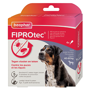 FiproTec - Antiparasitter - 402 mg - Meget stor hund - fra 40 til 60 kg - 4 pipetter - BEAPHAR - Produits-veto.com