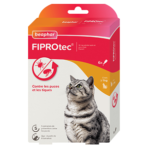 FiproTec - ノミおよびダニに対する抗寄生虫薬 - 50 mg - 猫 - ピペット 6 本 - BEAPHAR - Produits-veto.com