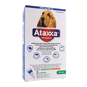 Ataxa - Anti-pulgas e carrapatos - Cachorro Grande - mais de 25 kg - 3 pipetas - KRKA - Produtos-veto.com