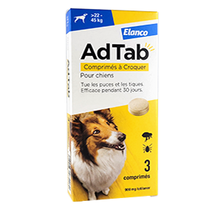 AdTab - Puces & tiques - comprimés lotilaner - 900 mg - Chien - 22 à 45 kg - ELANCO - Produits-veto.com