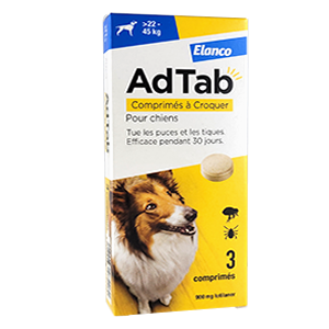 AdTab - Flöhe und Zecken - Lotilaner-Tabletten - 900 mg - Hund - 22 bis 45 kg - ELANCO - Products-veto.com