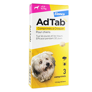 AdTab - Puces & tiques - comprimés lotilaner - 112 mg - Chien - 2,5 à 5,5 kg - ELANCO - Produits-veto.com