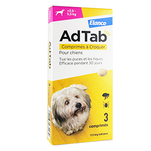 AdTab - Fleas & ticks - lotilaner tablets - 112 mg - Dog - 2,5 to 5,5 kg - ELANCO - Products-veto.com