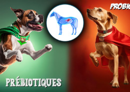 dog and cat as a superhero with a horse represented with its visible digestive system