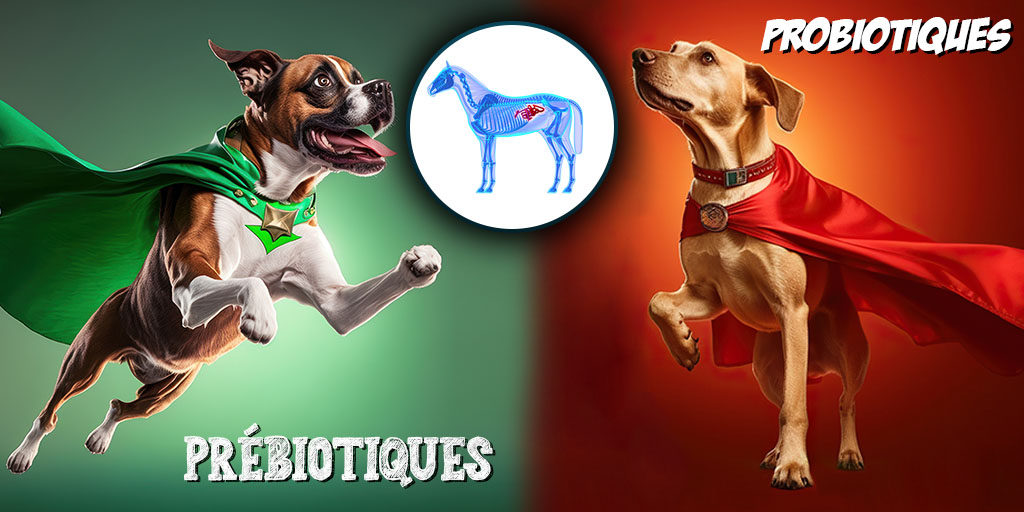 perro y gato como superhéroe con un caballo representado con su sistema digestivo visible