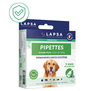 Parazitaellenes pipetták - Rovarriasztó - Kutya - 30 kg felett - Nagy fajta - 3 pipetta - LAPSA - Produits-veto.com