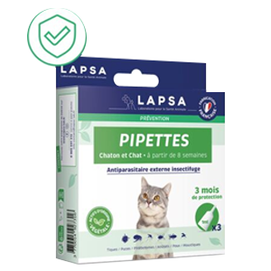 Pipette antiparassitarie - Repellente per insetti - Gattino e gatto - 8 settimane - 3 pipette - LAPSA - Produits-veto.com