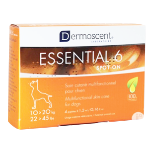 Essential 6 - Spot-on - 1,2 ml - 4 pipettes - Soin cutané - Chien - 10 à 20 kg - DERMOSCENT