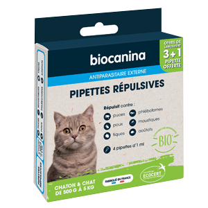 Pipetas repelentes - Antiparasitário externo - Gato - 4x1 ml - de 500 g a 5 kg - BIOCANINA