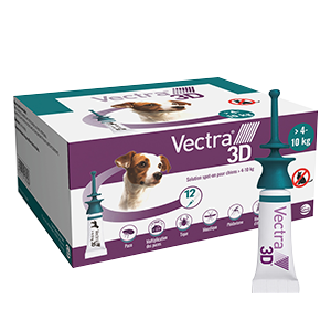 Vectra 3D - puces, tiques et insectes volants - Chien - S - 4 à 10 Kg - 12 pipettes - CEVA