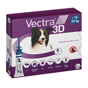 Vectra 3D - pchły, kleszcze i owady latające - Pies - M - 10 do 25 Kg - 4 pipet - CEVA