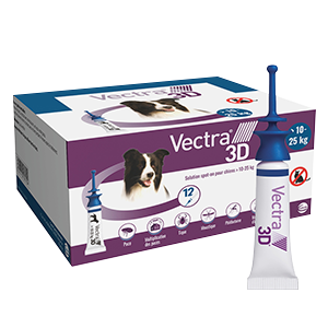 Vectra 3D - puces, tiques et insectes volants - Chien - M - 10 à 25 Kg - 12 pipettes - CEVA