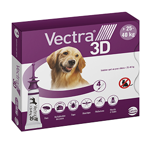 Vectra 3D - pulci, zecche e insetti volanti - Cane - L - da 25 a 40 Kg - 4 pipette - CEVA