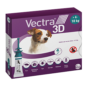 Vectra 3d - Puces, tiques et insectes - Chien - S - de 4 à 10 kg - 4 pipettes - CEVA - Produits-veto.com