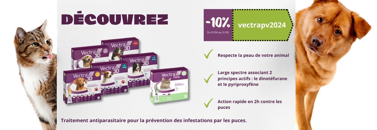 Bandeau une gamme vectra antiparasitaire pour chiens et chats