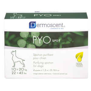 PYOspot - Spot-on - 1,2 ml - 4 pipetas - Tratamento purificante - Cão - 10 a 20 kg - DERMOSCENT