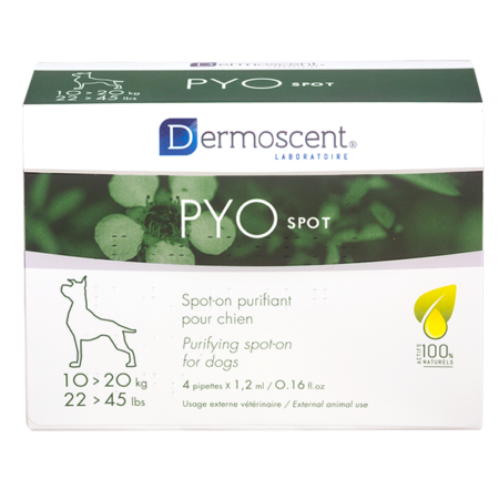 Pyospot - spot-on - Perros de 10 a 20 kg - Tratamiento purificante - 4 x 1,2 ml - DERMOSCENTE - Produits-veto.com
