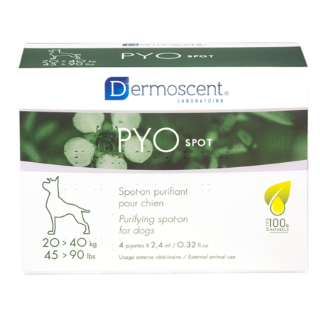 Pyospot - spot-on - Chiens 20 à 40kg - Soin purifiant - 4 x 2,4 ml - DERMOSCENT - Produits-veto.com