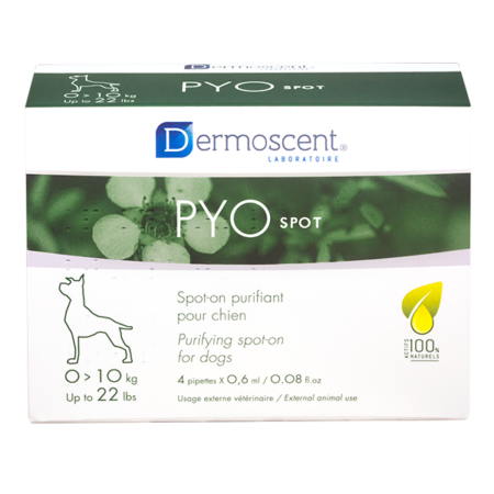 Pyospot - spot-on - Chiens 0 à 10kg - Soin purifiant - 4 x 0,6 ml - DERMOSCENT - Produits-veto.com