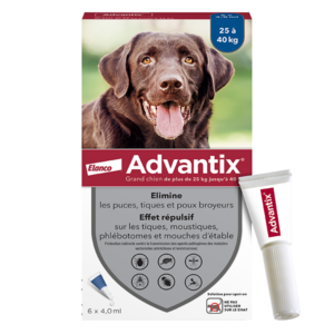 ADVANTIX – Grand chien – 25 à 40 kg – 4,0 mL – 6 pipettes – ELANCO