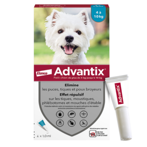 Advantix - Petit chien - de 4 kg à 10 kg - puces - 4 pipettes - ELANCO - Produits-veto.com