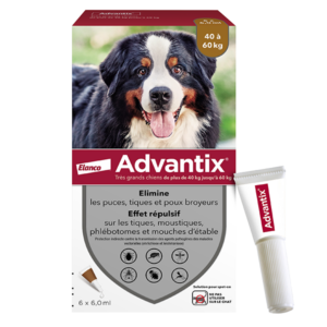 ADVANTIX – Très grand chien – 40 à 60 kg – 6,0 mL – 6 Pipettes – ELANCO