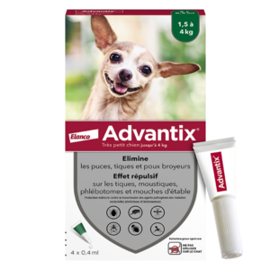 Advantix - Très Petit chien - de 1,5 kg à 4 kg - puces - 4 pipettes - ELANCO - Produits-veto.com