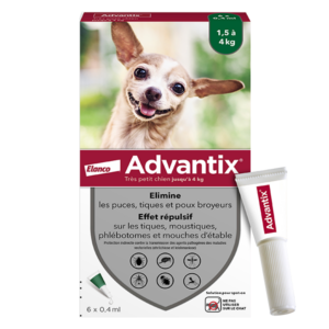 ADVANTIX – Très petit chien – 1,5 kg à 4 kg – 0,4 mL – 6 Pipettes – ELANCO