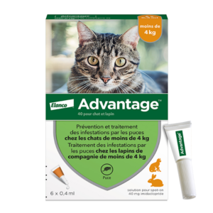 Advantage 40 – 6×0,4 ml -Anti- Puces  – Chat et lapin – 6 Pipettes – ELANCO